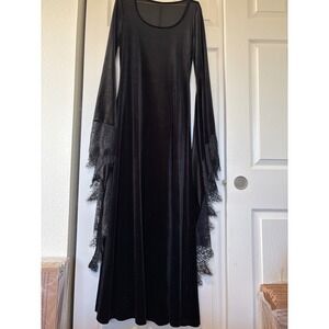 SHEIN Maxi Dress Womens Large Black Excellent Velvet Lace Bell Sleeve Goth Gown